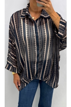 Voile blouse met kraag en streep motief donker blauw