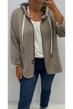 KORTER vest met ritssluiting en panterprint Nel taupe