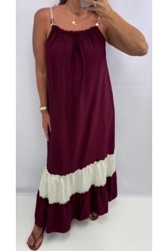 Lange mouwloze jurk met koord en stroken Lana bordeaux.  SALE