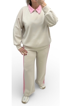  2-delig set met kraag en biesje Claire beige.COS/swd