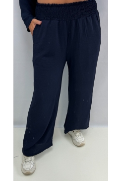 Broek met smock band aan de bovenzijde donker blauw