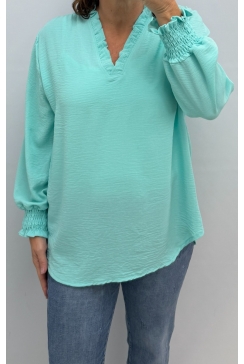 Blouse met ruffle aan de v-hals Hennie mint