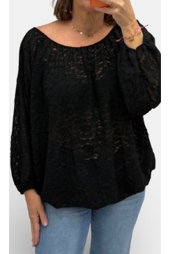 Ballon blouse met lange mouw van kant zwart