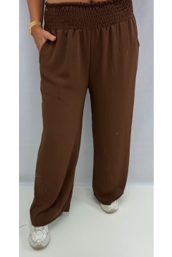 Broek met smock band aan de bovenzijde choco