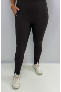Soft broek met kraal details brown (AJS-10) (HY356)