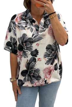 Blouse met bloemen botanic zwart