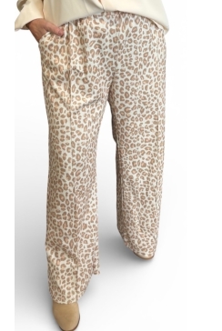 KLEINERE travelstof broek met panterprint Pantera off-white