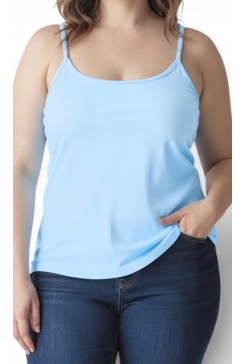 Top van travelstof met spaghetti bandjes blauw