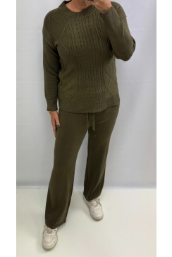 Fijngebreide set met ziggie trui en broek army (HC-552)