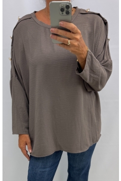 Blouse met knopen op de schouder Chrisje dark taupe