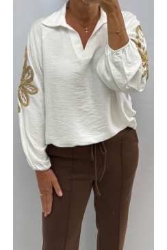 Blouse met kraag en GOUD detail Marlo off-white