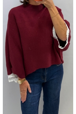 Poncho met kant aan de mouw bordeaux (M0-4497L-BZ)