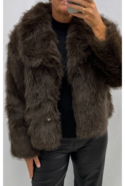 Fluffy/bont jas met kraag Estella coffee (F5627#)