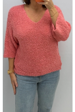 Zachte trui met v-hals Noëlle koraal