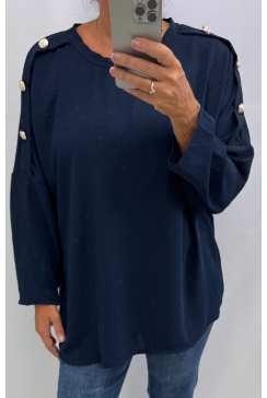 Blouse met knopen op de schouder Chrisje donker blauw