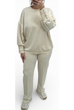 2-delig set met 5 knopen op de mouw Inge beige