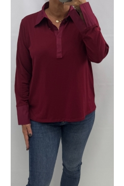 Blouse met lange mouw en kraag Merel bordeaux