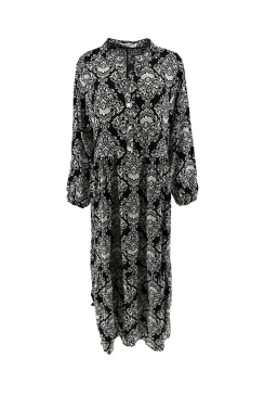 Lange jurk met stroken en knoopjes barok zwart (B25-2) (LPJ)SALE