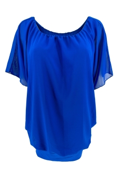 Blouse brede boord met korte mouw Noah uni kobalt