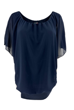 Blouse brede boord met korte mouw Noah uni donker blauw