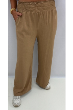 Broek met smock band aan de bovenzijde camel