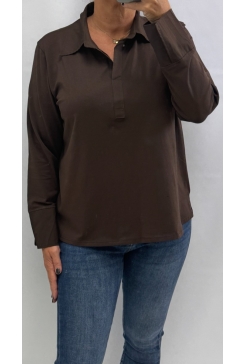 Blouse met lange mouw en kraag Merel bruin