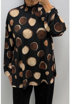 Blouse met smock hals circles zwart