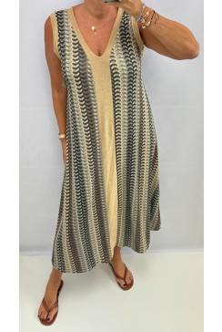 Jurk met v-hals van glitter met boogjes grijs