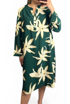 Jurk/tuniek met lange mouw en kraag lelie flessengroen (2521)