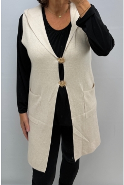 Lang mouwloos vest met capuchon Moon creme SALE. PTL