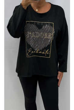 Shirt met lange mouw en strass J'adore zwart