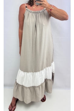 Lange mouwloze jurk met koord en stroken Lana taupe