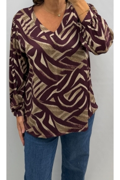 Blouse met v-hals en lange mouw Urban aubergine