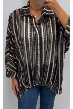 Voile blouse met kraag en streep motief zwart