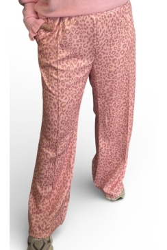 KLEINERE travelstof broek met panterprint Pantera roze