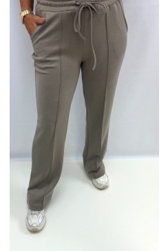 Broek van sweatstof met maten Rianna taupe (SWD)