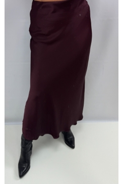 Satijn-look rok met rits aan de zijde aubergine