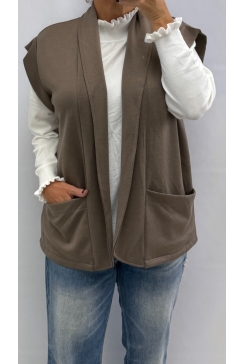 Mouwloos gilet met zakken Saartje taupe