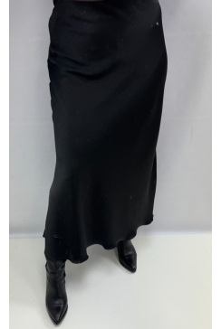 Satijn-look rok met rits aan de zijde zwart