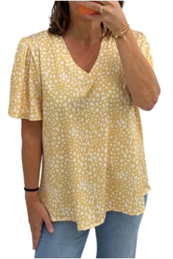 Travelstof shirt met v-hals Chiara spotted geel