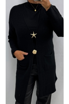 LANGER vest met zakjes starfish zwart