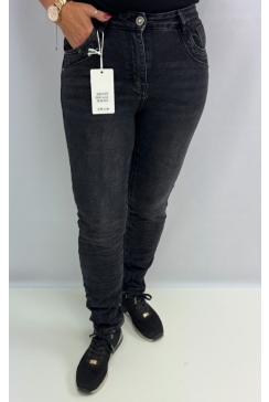 Karostar jeans met rits en knoop sluiting dark (K2818)