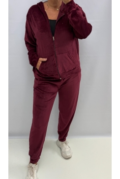 2-delig set velours met vest en broek bordeaux (SET-676)