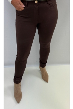 Miss Bon broek met ritssluiting en stretch bruin (68070-2)