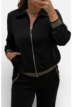 Travelstof vest met glitter bies Kimberly zwart (TVB)