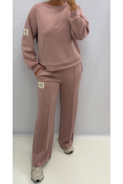 2-delig set met LANGE MOUW life isn't perfect oud roze