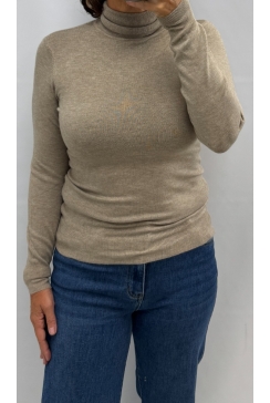 Basic coll trui met lange mouw taupe