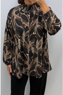 Blouse met smock hals grain zwart