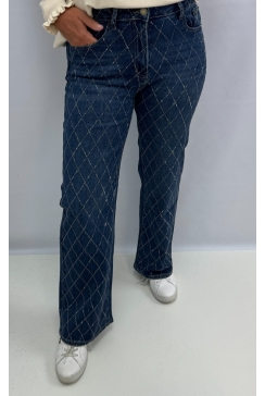 Miss R.J. jeans wide leg met glitter steentjes blauw (RH13)