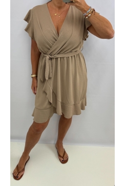 Jurk met overslag en koord in de taille Ginnie taupe